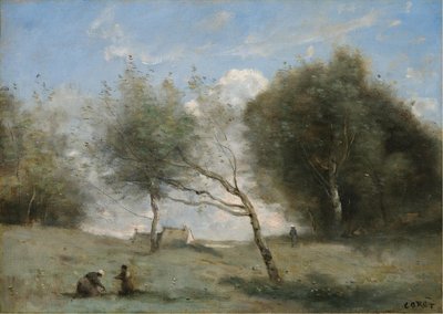 Die Wiesen des kleinen Bauernhofs von Jean Baptiste Camille Corot